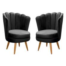 Kit 02 Poltronas Decorativa Pétala Pés Palito - Veludo Preto