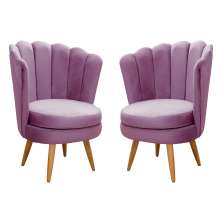 Kit 02 Poltronas Decorativa Pétala Pés Palito - Veludo Roxo