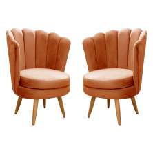 Kit 02 Poltronas Decorativa Pétala Pés Palito - Veludo Terracota