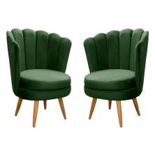 Kit 02 Poltronas Decorativa Pétala Pés Palito - Veludo Verde