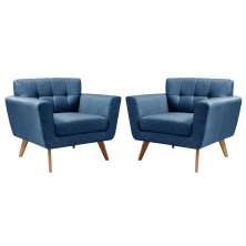 Kit 02 Poltronas Decorativas Bruna Para Sala Pequena Recepção - Linho Azul