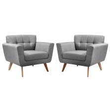 Kit 02 Poltronas Decorativas Bruna Para Sala Pequena Recepção - Linho Cinza