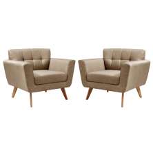 Kit 02 Poltronas Decorativas Bruna Para Sala Pequena Recepção - Linho Marrom