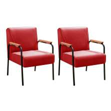Kit 02 Poltronas Decorativas Jade Braço Fixo Preto - Suede Vermelho