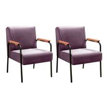 Kit 02 Poltronas Decorativas Jade Braço Fixo Preto - Veludo Roxo