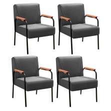 Kit 04 Poltronas Decorativas Jade Braço Fixo Preto - Suede Cinza