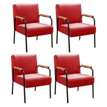 Kit 04 Poltronas Decorativas Jade Braço Fixo Preto - Suede Vermelho