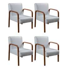 Kit C/ 4 Poltronas Decorativas Anita Braço Madeira Para Recepção - Corino Branco