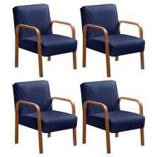 Kit C/ 4 Poltronas Decorativas Anita Braço Madeira Para Recepção - Suede Azul Marinho