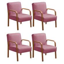 Kit C/ 4 Poltronas Decorativas Anita Braço Madeira Para Recepção - Suede Rosa