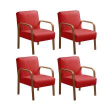 Kit C/ 4 Poltronas Decorativas Anita Braço Madeira Para Recepção - Suede Vermelho