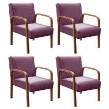 Kit C/ 4 Poltronas Decorativas Anita Braço Madeira Para Recepção - Veludo Roxo