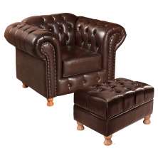 Kit Conjunto Poltrona Com Puff Chesterfield Capitonê Luís Xv - Couríssimo Café