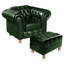 Kit Conjunto Poltrona Com Puff Chesterfield Capitonê Luís Xv - Couríssimo Verde