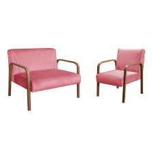 Kit Namoradeira E Poltrona Anita Braço Madeira -  Suede Rosa