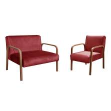Kit Namoradeira E Poltrona Anita Braço Madeira - Suede Bordô