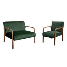 Kit Namoradeira E Poltrona Anita Braço Madeira - Veludo Verde