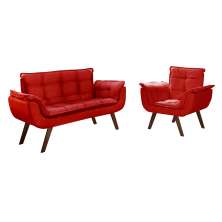 Kit Namoradeira E Poltrona Bella Opala Base Reforçada - Suede Vermelho