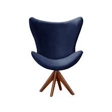 Poltrona Alice Egg Lisa Base Giratória De Madeira - Suede Azul Marinho