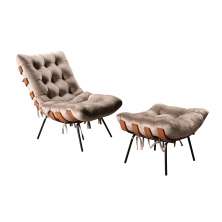 Poltrona Com Puff Costela Base Fixa Veludo Capuccino Bella Decor
