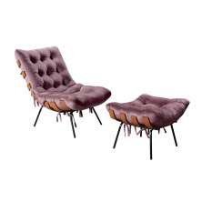 Poltrona Com Puff Costela Base Fixa Veludo Roxo Bella Decor