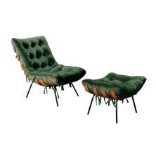 Poltrona Com Puff Costela Base Fixa Veludo Verde Bella Decor
