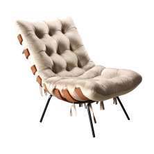 Poltrona Costela Martin Eisler Base Fixa Aço e Madeira - Suede Bege