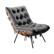 Poltrona Costela Martin Eisler Base Fixa Aço e Madeira - Suede Cinza Grafite