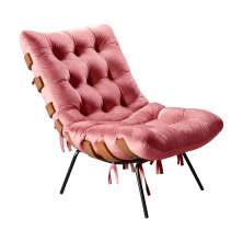 Poltrona Costela Martin Eisler Base Fixa Aço e Madeira - Suede Rosa