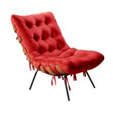Poltrona Costela Martin Eisler Base Fixa Aço e Madeira - Suede Vermelho