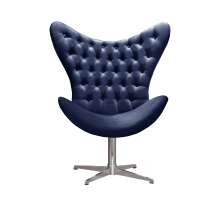 Poltrona Decorativa Alice Egg Com Capitonê Pé Giratório Alumínio - Suede Azul Marinho
