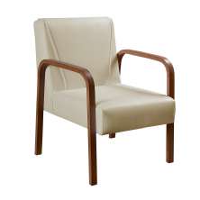 Poltrona Decorativa Anita Braço Madeira - Corino Bege