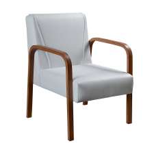 Poltrona Decorativa Anita Braço Madeira - Corino Branco