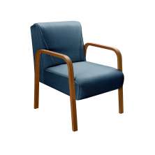 Poltrona Decorativa Anita Braço Madeira - Linho Azul