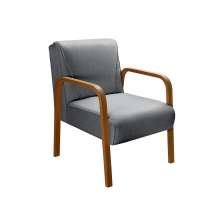 Poltrona Decorativa Anita Braço Madeira - Linho Cinza