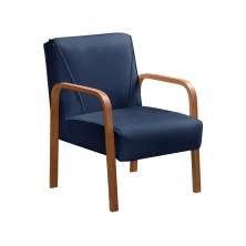 Poltrona Decorativa Anita Braço Madeira - Suede Azul Marinho