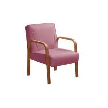 Poltrona Decorativa Anita Braço Madeira - Suede Rosa