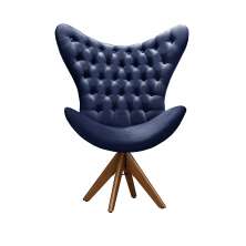Poltrona Decorativa Egg Com Capitonê Pé Giratório Madeira - Suede Azul Marinho
