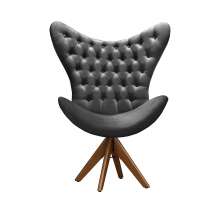 Poltrona Decorativa Egg Com Capitonê Pé Giratório Madeira - Suede Cinza Grafite