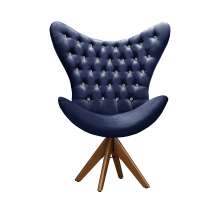 Poltrona Decorativa Egg Com Capitonê Strass Pé Giratório De Madeira - Suede Azul Marinho