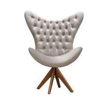 Poltrona Decorativa Egg Com Capitonê Strass Pé Giratório De Madeira - Suede Bege Claro