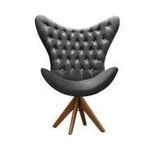 Poltrona Decorativa Egg Com Capitonê Strass Pé Giratório De Madeira - Suede Cinza Grafite