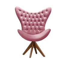 Poltrona Decorativa Egg Com Capitonê Strass Pé Giratório De Madeira - Suede Rosa