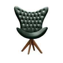 Poltrona Decorativa Egg Com Capitonê Strass Pé Giratório De Madeira - Veludo Verde
