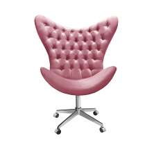 Poltrona Egg Alice Com Capitonê Pé Giratório Com Rodinhas - Suede Rosa