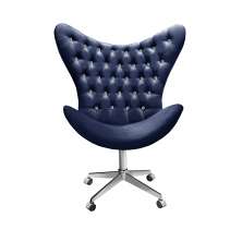Poltrona Egg Com Strass Pé Giratório Alumínio Com Rodízios - Suede Azul Marinho