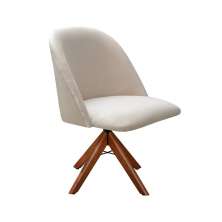 Poltrona Gaia Base Giratória De Madeira - Suede Bege