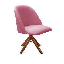 Poltrona Gaia Base Giratória De Madeira - Suede Rosa