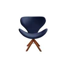 Poltrona Giratória Ísis Base Madeira - Suede Azul