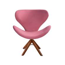 Poltrona Giratória Ísis Base Madeira - Suede Rosa